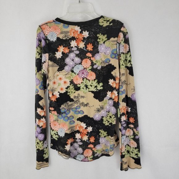 LUCKY BRAND Womens MEDIUM Thermal Shirt Asian Boho Retro Vintage Hippie Flower - Picture 4 of 14